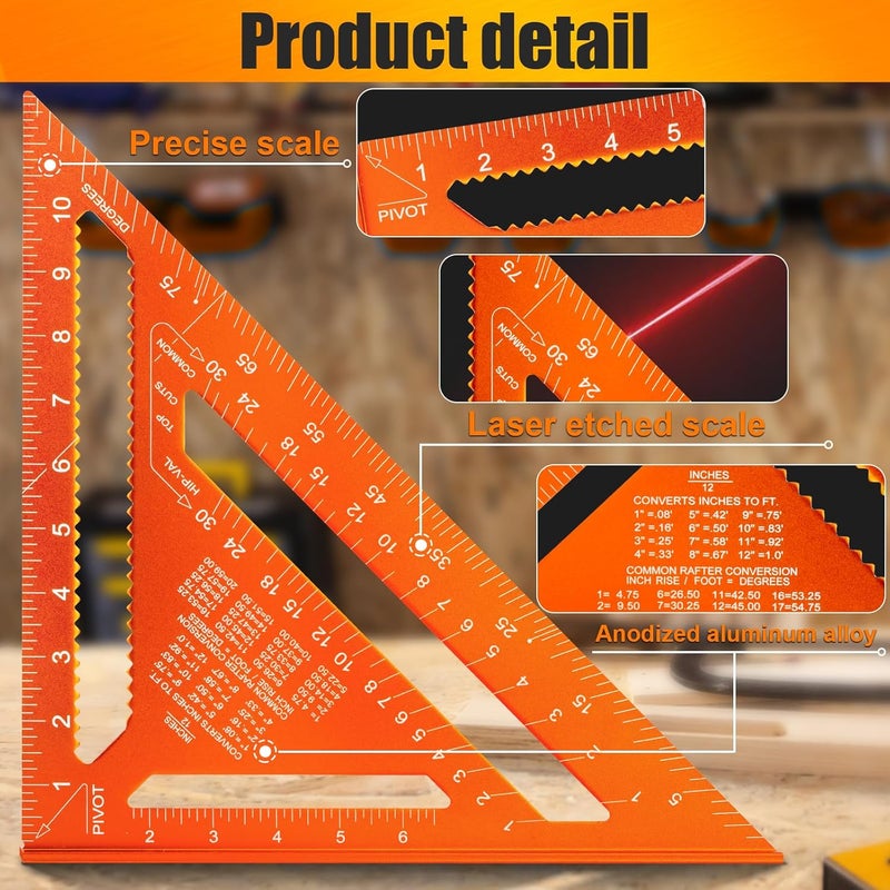Matework Carpenter Square 12 Inch, Rafter Square for Angle Drawing Measuring Ruler, Framing Square Tool Aluminum for Woodworking, Carpentry - Image 3